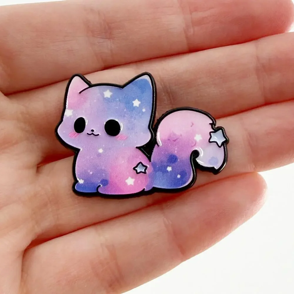 Kawaii Pastel Rainbow Galaxy Cat Enamel Pin